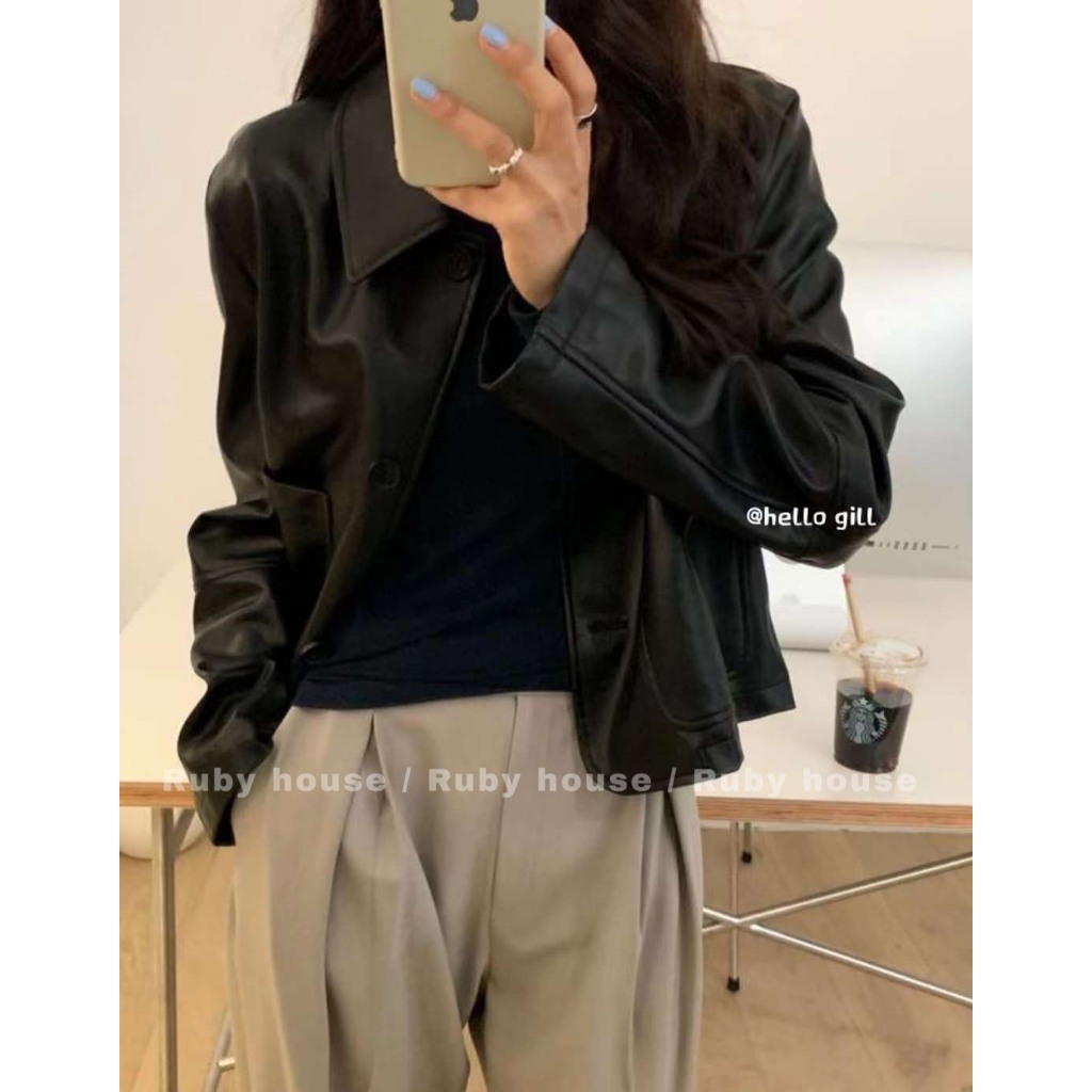 Áo Khoác Da Dáng Xuông Túi Vuông Hàng QCCC Style Tỷ Tỷ Douyin