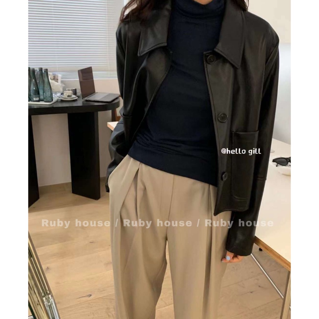 Áo Khoác Da Dáng Xuông Túi Vuông Hàng QCCC Style Tỷ Tỷ Douyin