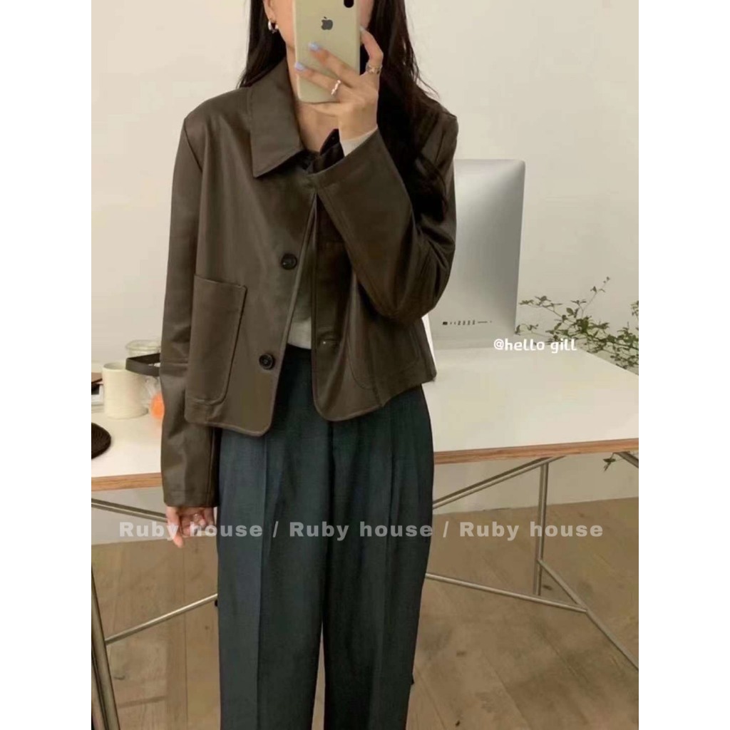 Áo Khoác Da Dáng Xuông Túi Vuông Hàng QCCC Style Tỷ Tỷ Douyin