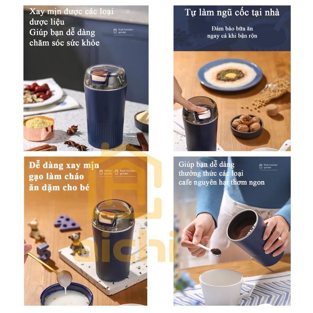 Máy Xay Hạt Khô Siêu Mịn Công Suất 300W, Xay Cà Phê, Xay Hạt Khô Làm Bột Sữa Hạt, Bột Ăn Dặm Cho Bé - Aichi House