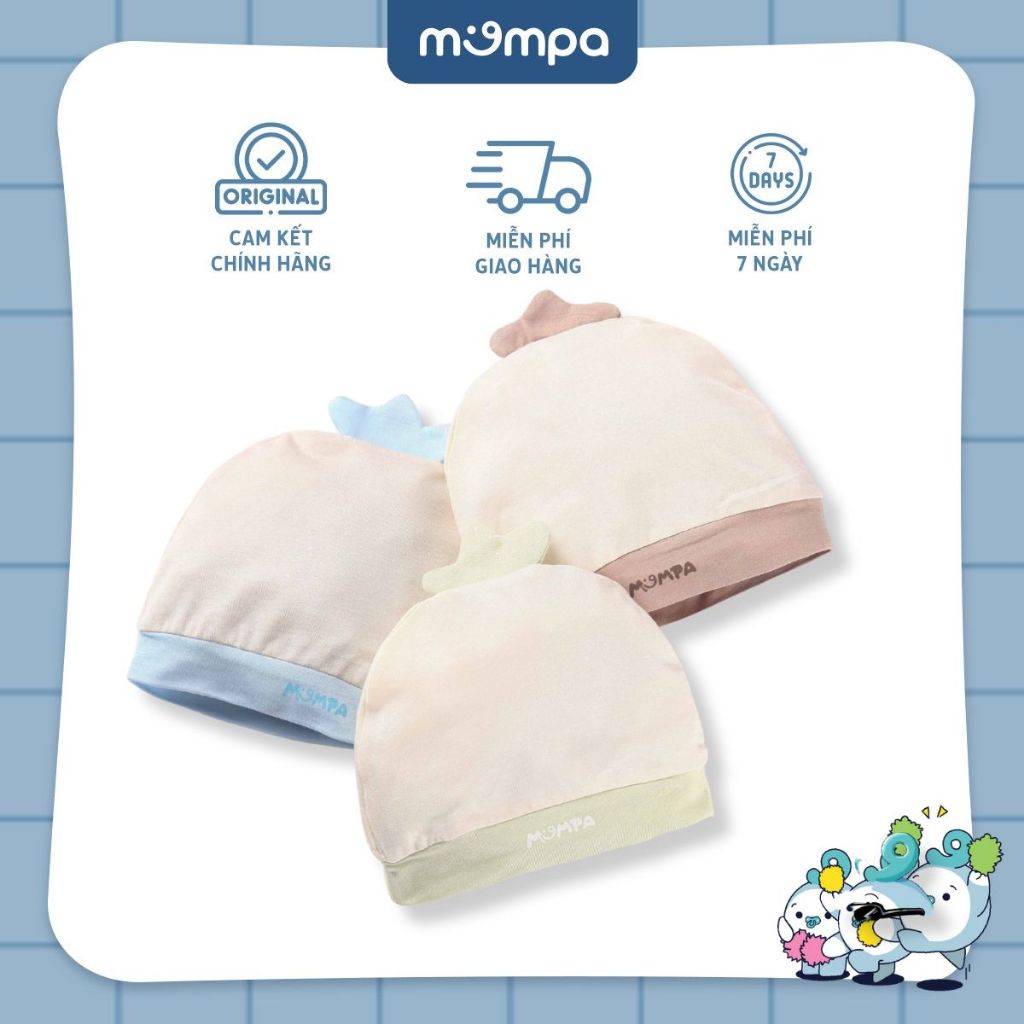 Mũ sơ sinh sơ sinh Mompa cho bé từ 0 đến 6 tháng chất vải bamboo 3 màu MP 924