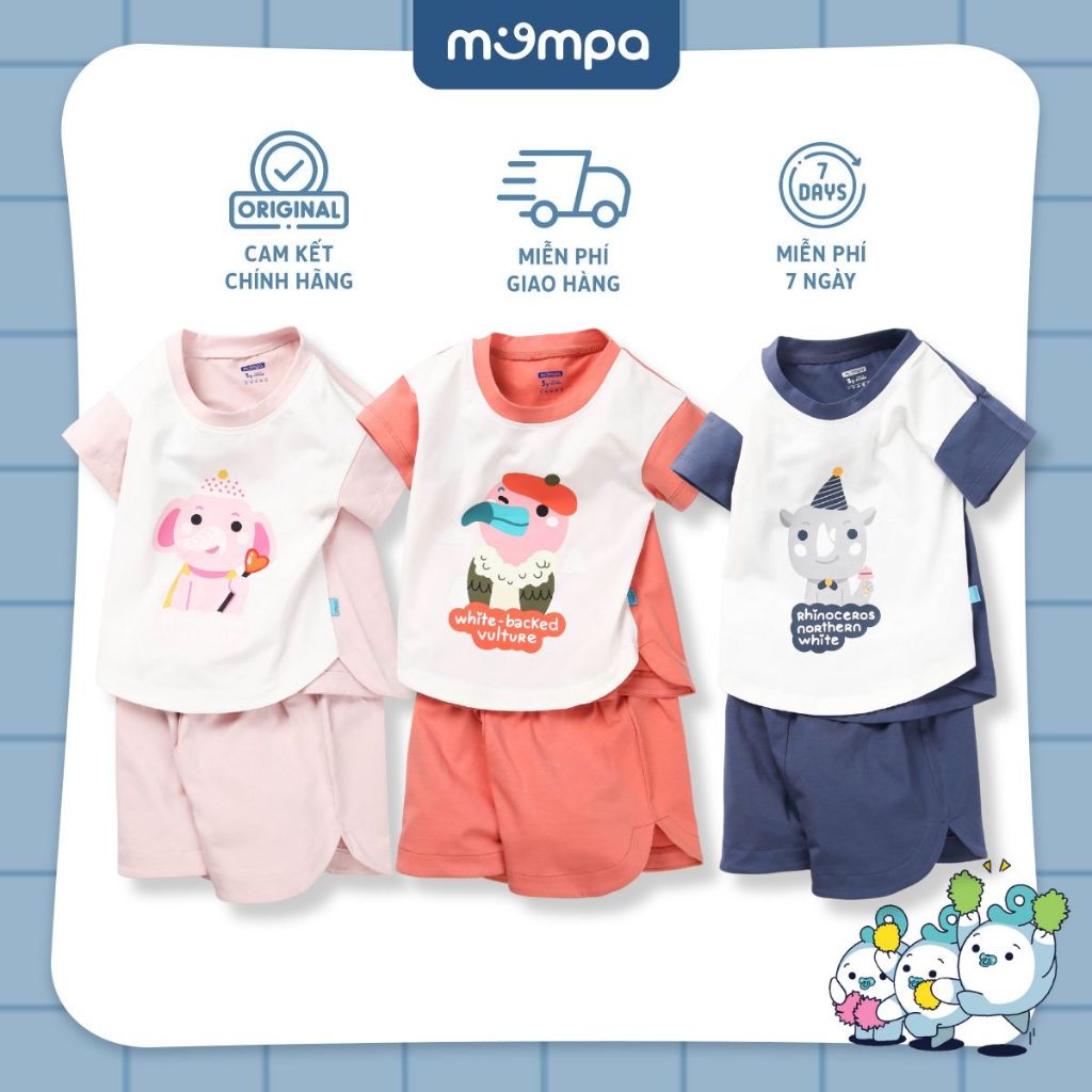 Bộ cộc tay cho bé Mompa từ 1 đến 5 tuổi vải cotton actif mới thoáng mát MP 619