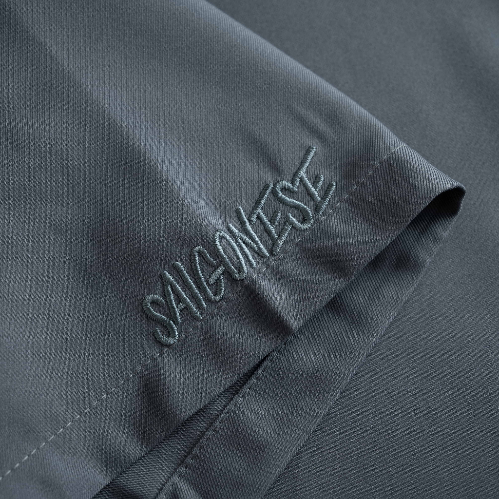 Áo Sơ Mi SAIGONESE Logo Thêu Vải Cotton Lạnh Form Rộng Unisex Nam Nữ / Đen