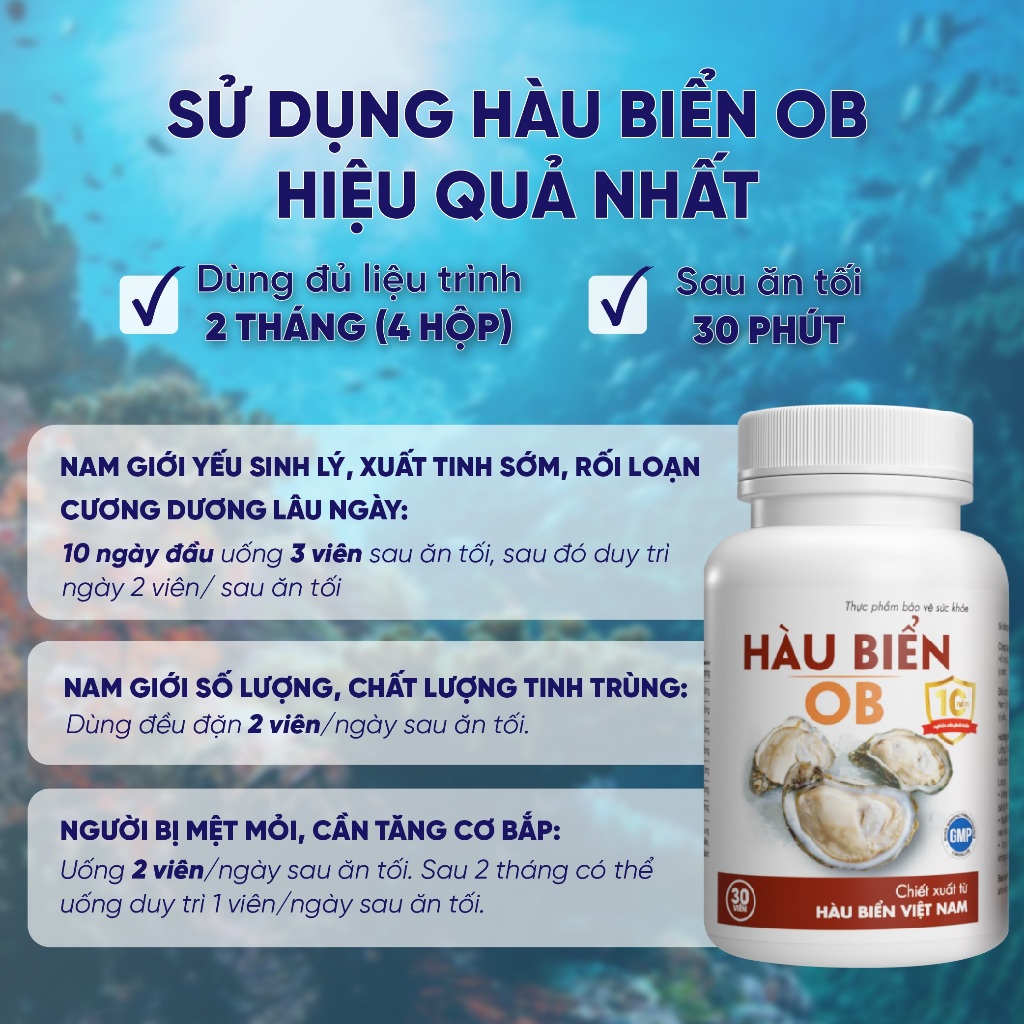 HOB-[Mua 6 tặng 1] Tinh chất hàu biển ob GrowGreenAz, tăng cường sinh lý nam giới hộp 30v | Hàu oyster