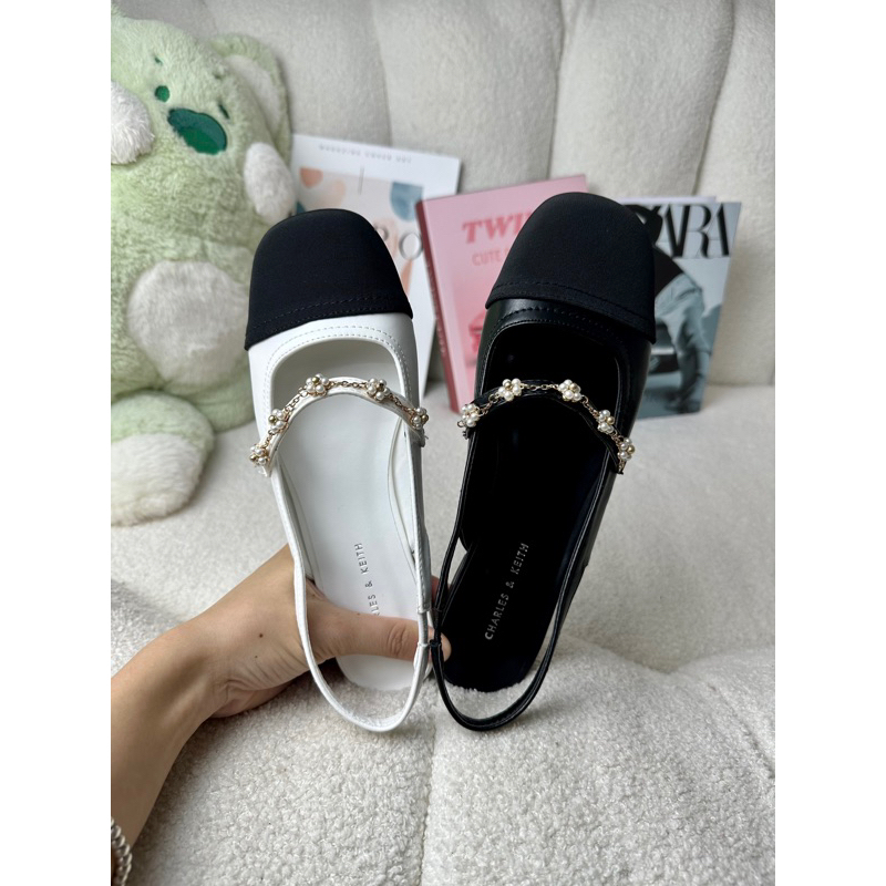 Giày sandal búp bê Cnk đế bằng 2cm hở gót mũi tròn phối dải dây hoa phong cách dịu dàng hàng Fullbox mới 2023 G07