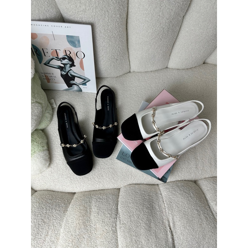 Giày sandal búp bê Cnk đế bằng 2cm hở gót mũi tròn phối dải dây hoa phong cách dịu dàng hàng Fullbox mới 2023 G07