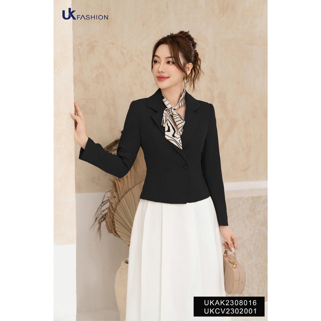 Vest 1 lớp cúc bọc viền UK FASHION dài tay Phong Cách Công Sở Chất Vải Nhập Hàn Cao Cấp UKAK2308016