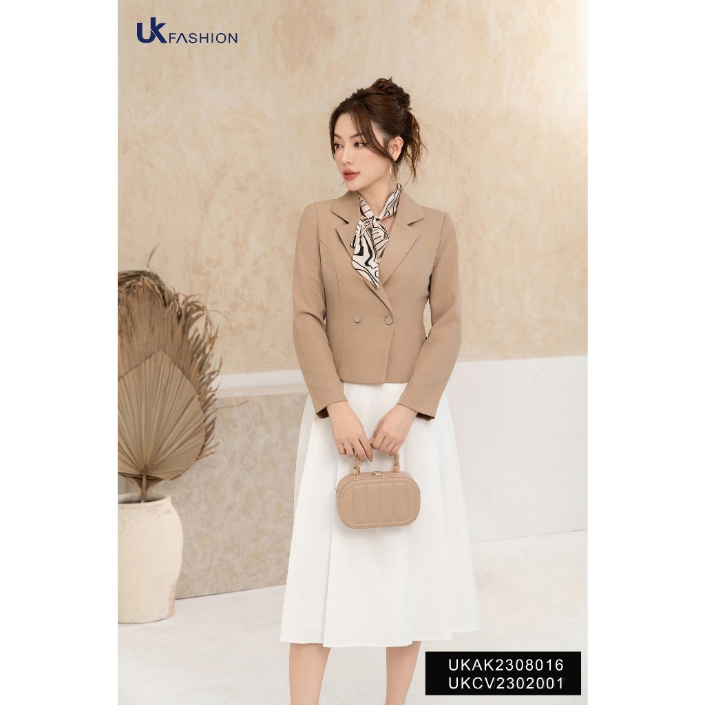 Vest 1 lớp cúc bọc viền UK FASHION dài tay Phong Cách Công Sở Chất Vải Nhập Hàn Cao Cấp UKAK2308016