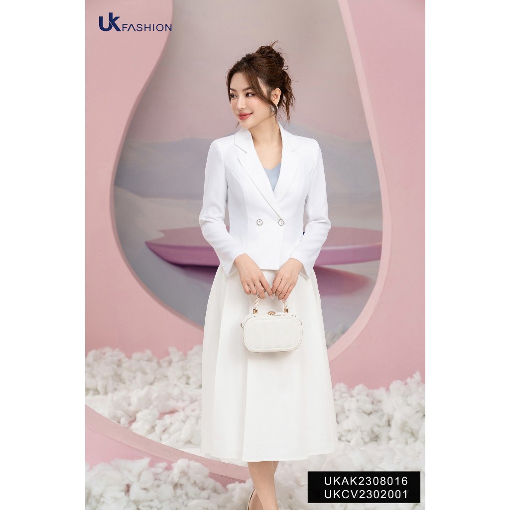 Vest 1 lớp cúc bọc viền UK FASHION dài tay Phong Cách Công Sở Chất Vải Nhập Hàn Cao Cấp UKAK2308016