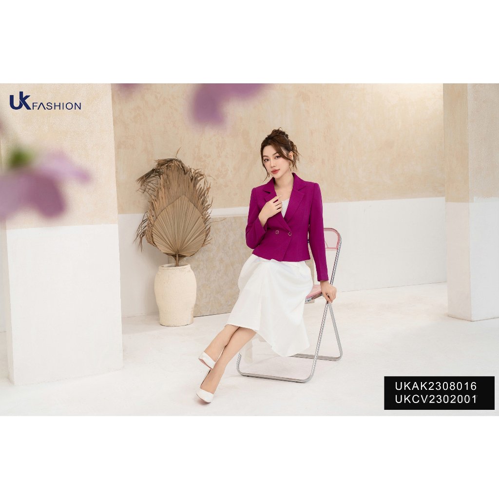 Vest 1 lớp cúc bọc viền UK FASHION dài tay Phong Cách Công Sở Chất Vải Nhập Hàn Cao Cấp UKAK2308016