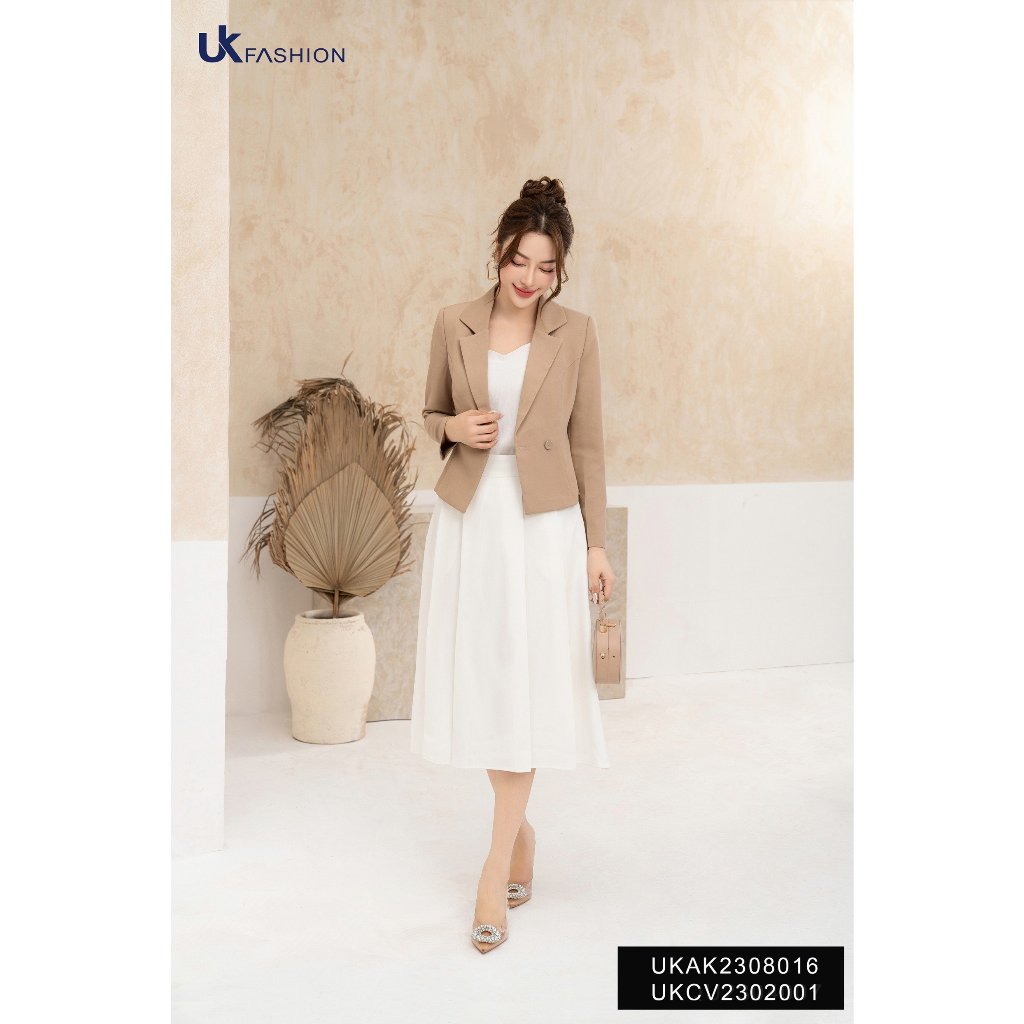 Vest 1 lớp cúc bọc viền UK FASHION dài tay Phong Cách Công Sở Chất Vải Nhập Hàn Cao Cấp UKAK2308016