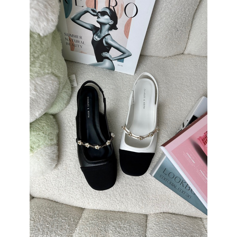 Giày sandal búp bê Cnk đế bằng 2cm hở gót mũi tròn phối dải dây hoa phong cách dịu dàng hàng Fullbox mới 2023 G07