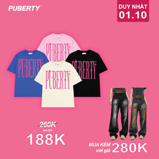 áo thun unisex oversize local brand PUBERTY PINK LOGO TEE / KEM - ĐEN - HỒNG - XANH NAVY