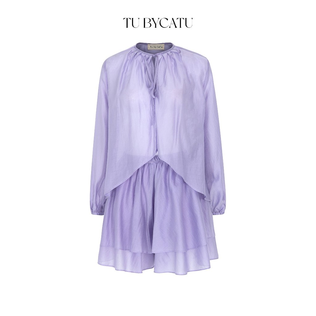 TUBYCATU | Set áo dài tay + quần short Daria màu trắng/ tím