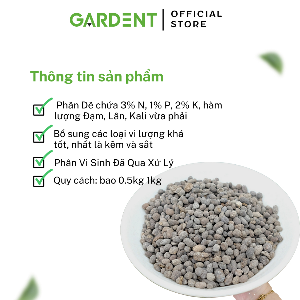 Phân Dê Hữu Cơ GARDENT Phân Vi Sinh Đã Qua Xử Lý Bao 0.5Kg 1Kg Dùng Cho Hoa Lan Và Cây Trồng
