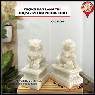 [Linh vật phong thủy] Cặp 2 tượng đá Kỳ Lân trang trí phong thủy bàn làm việc - Màu trắng đá non nước - Chiều cao 12cm