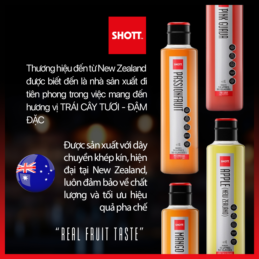 Syrup Pha Chế SHOTT Đủ Vị Trái Cây Tươi Chai 1 Lít - Nguyên Liệu Pha Chế - Hàng Chính Hãng