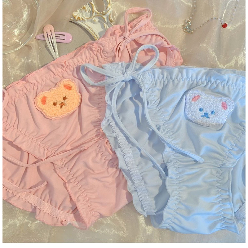 Quần lót cotton nữ cột dây hai bên thêu hình gấu dễ thương Chippi Underwear M007