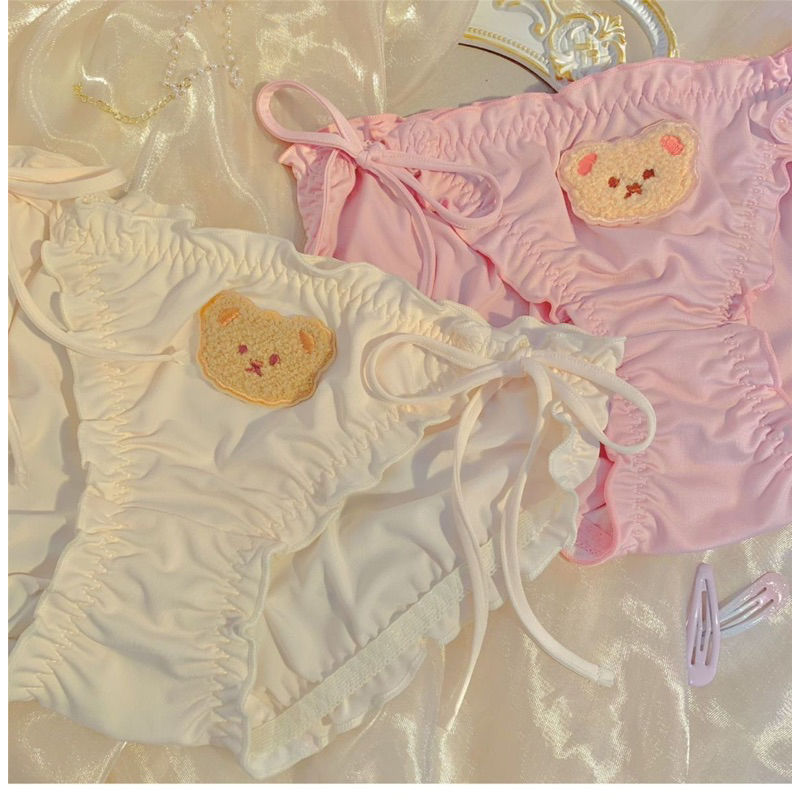 Quần lót cotton nữ cột dây hai bên thêu hình gấu dễ thương Chippi Underwear M007