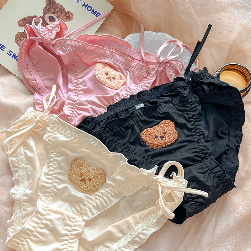 Quần lót cotton nữ cột dây hai bên thêu hình gấu dễ thương Chippi Underwear M007