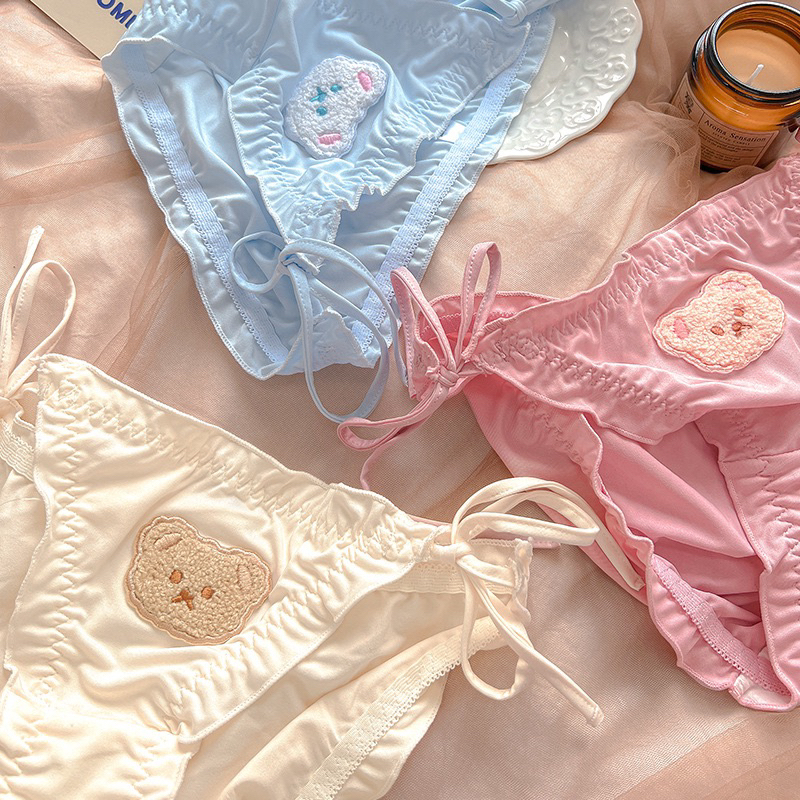 Quần lót cotton nữ cột dây hai bên thêu hình gấu dễ thương Chippi Underwear M007