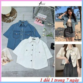 Áo jean VUVY kaki nữ, áo sơ mi bò nữ form rộng phong cách Unisex AO23