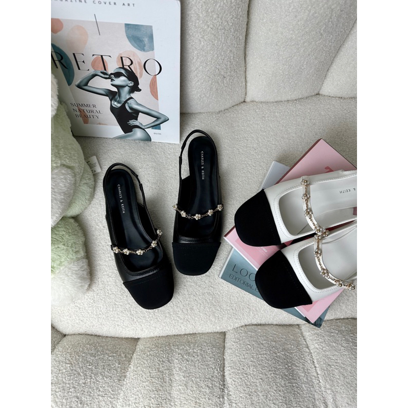 Giày sandal búp bê Cnk đế bệt 1.5cm phối dải hoa kim loại lên chân siêu xinh phong cách dịu dàng hàng fullbox G07