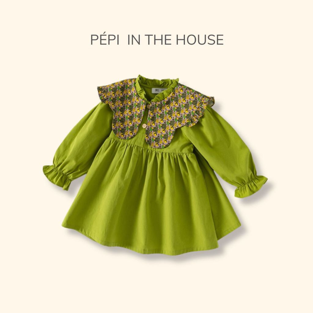 Đầm BABYDOLL TIỂU THƯ vải THÔ HÀN tay dài cổ điển thu đông cho bé gái đi chơi Noel - Quần áo trẻ em PÉPI IN THE HOUSE