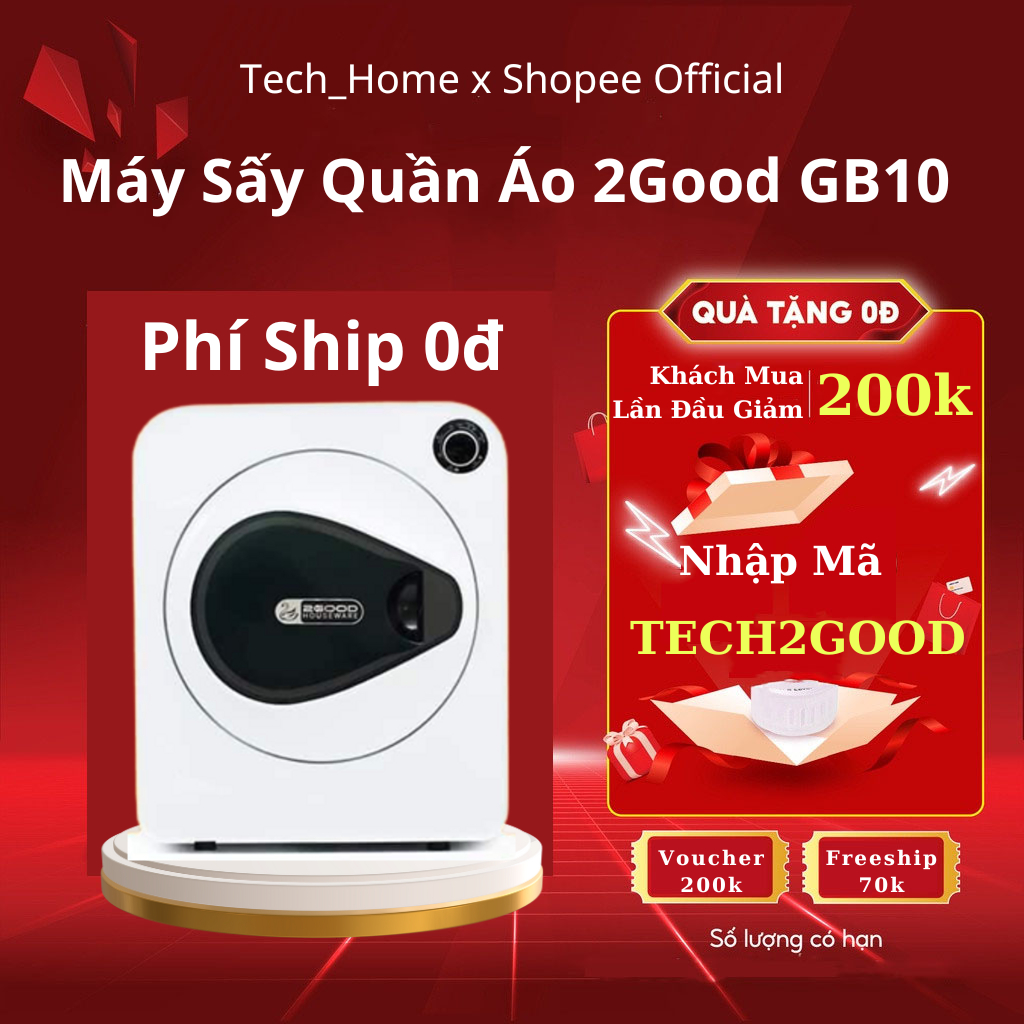 Máy Sấy Quần Áo Thông Minh 4kg 2GOOD GB10 4Kg - GB12 16Kg Sấy Nhanh Trong 1h - Chính Hãng Bảo Hành 12 Tháng