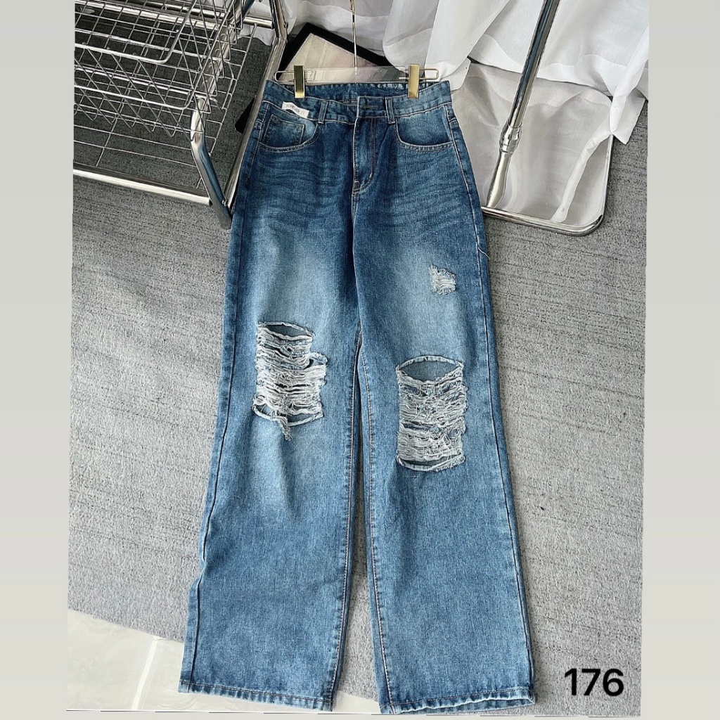 Quần suông jean rách gối bigsize QJ028 dành cho nàng béo mập từ 55-90kg