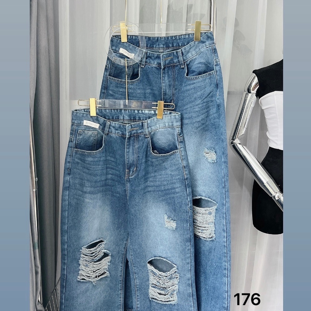 Quần suông jean rách gối bigsize QJ028 dành cho nàng béo mập từ 55-90kg