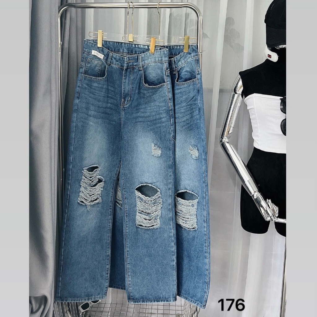 Quần suông jean rách gối bigsize QJ028 dành cho nàng béo mập từ 55-90kg