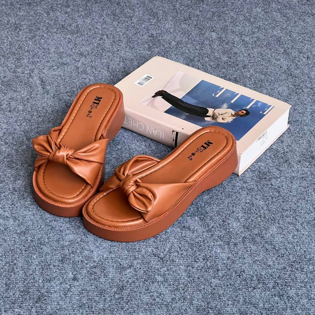 Dép bánh mỳ nữ quai chéo nơ 3cm MT539