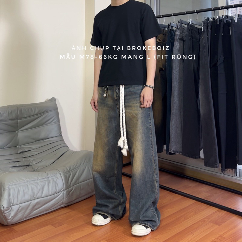 Quần jean nam dáng widefit ống rộng baggy cạp cao màu dirtwash Brokeboiz
