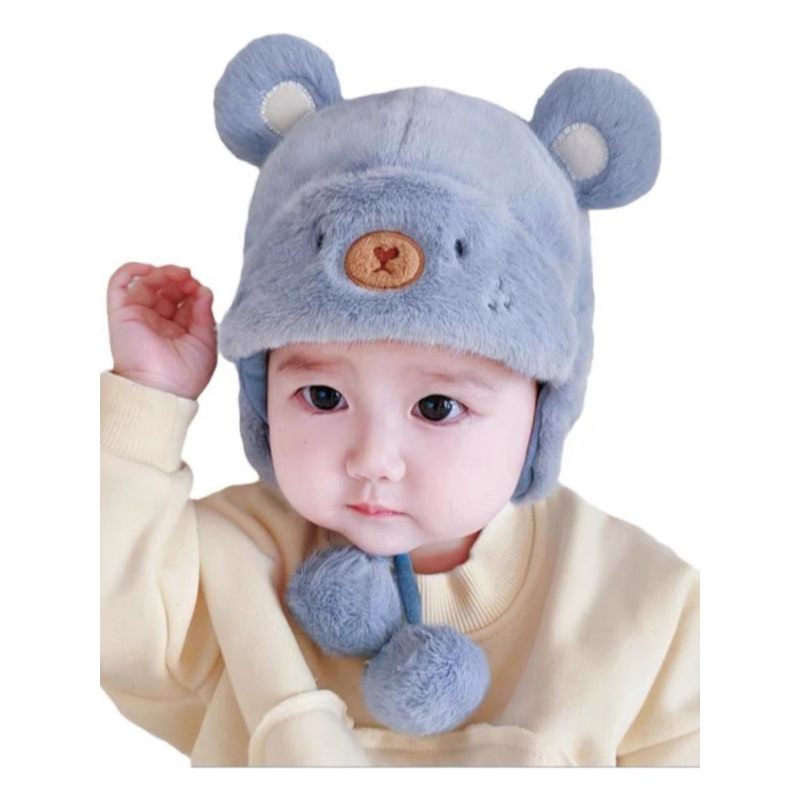 Mũ len cho bé trai bé gái lông vũ dây quả bông tai nơ mịn , phù hợp 1-4 tuổi