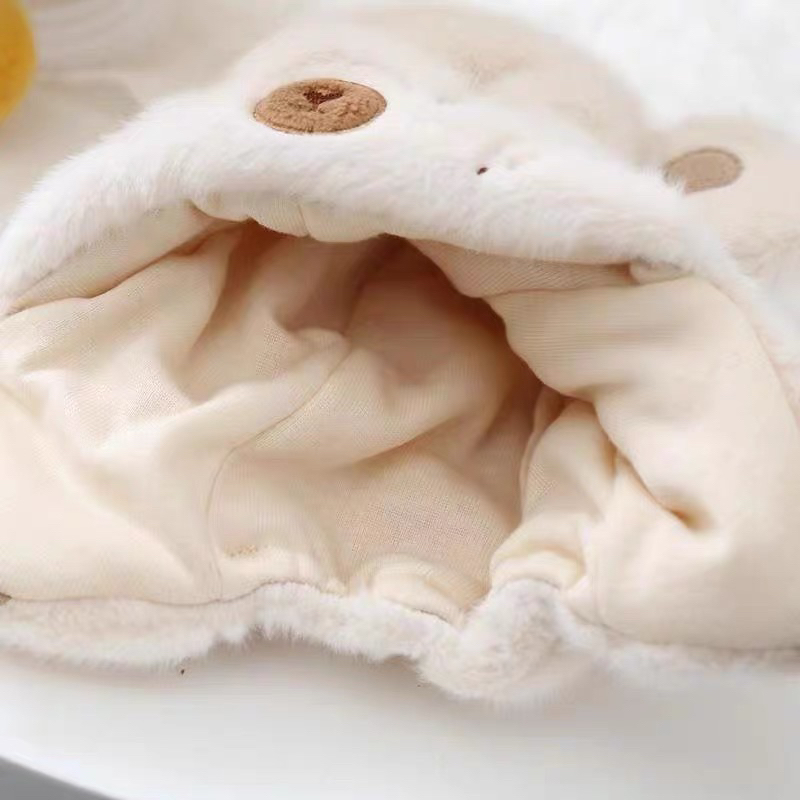 Mũ len cho bé trai bé gái lông vũ dây quả bông tai nơ mịn , phù hợp 1-4 tuổi