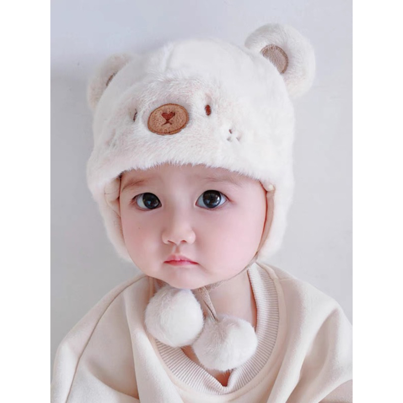 Mũ len cho bé trai bé gái lông vũ dây quả bông tai nơ mịn , phù hợp 1-4 tuổi