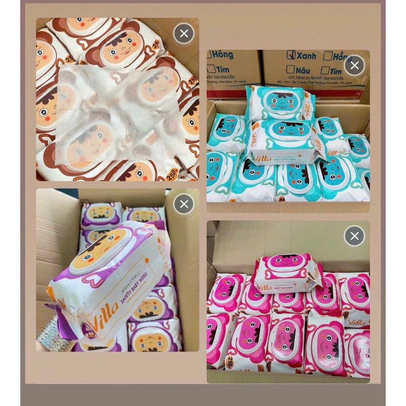 Khăn ướt cho bé Villa không mùi, khổ to, vải bi- Gói 250gr