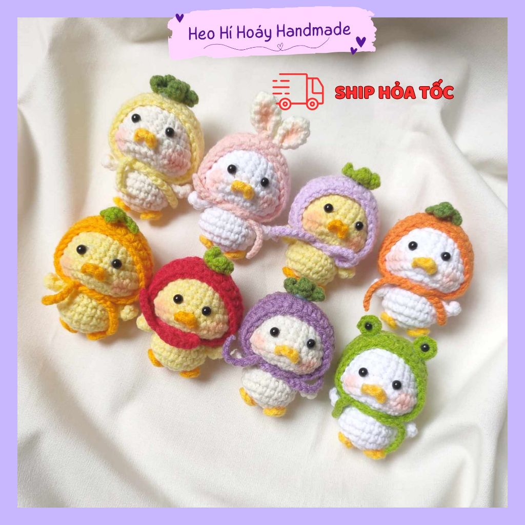Móc khóa vịt len đội mũ các loại Heo Hí Hoáy
