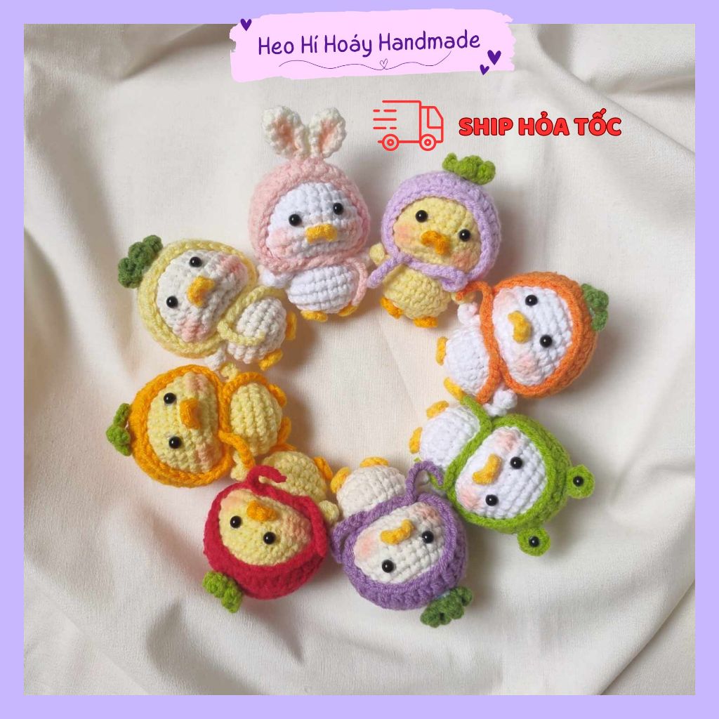 Móc khóa vịt len đội mũ các loại Heo Hí Hoáy