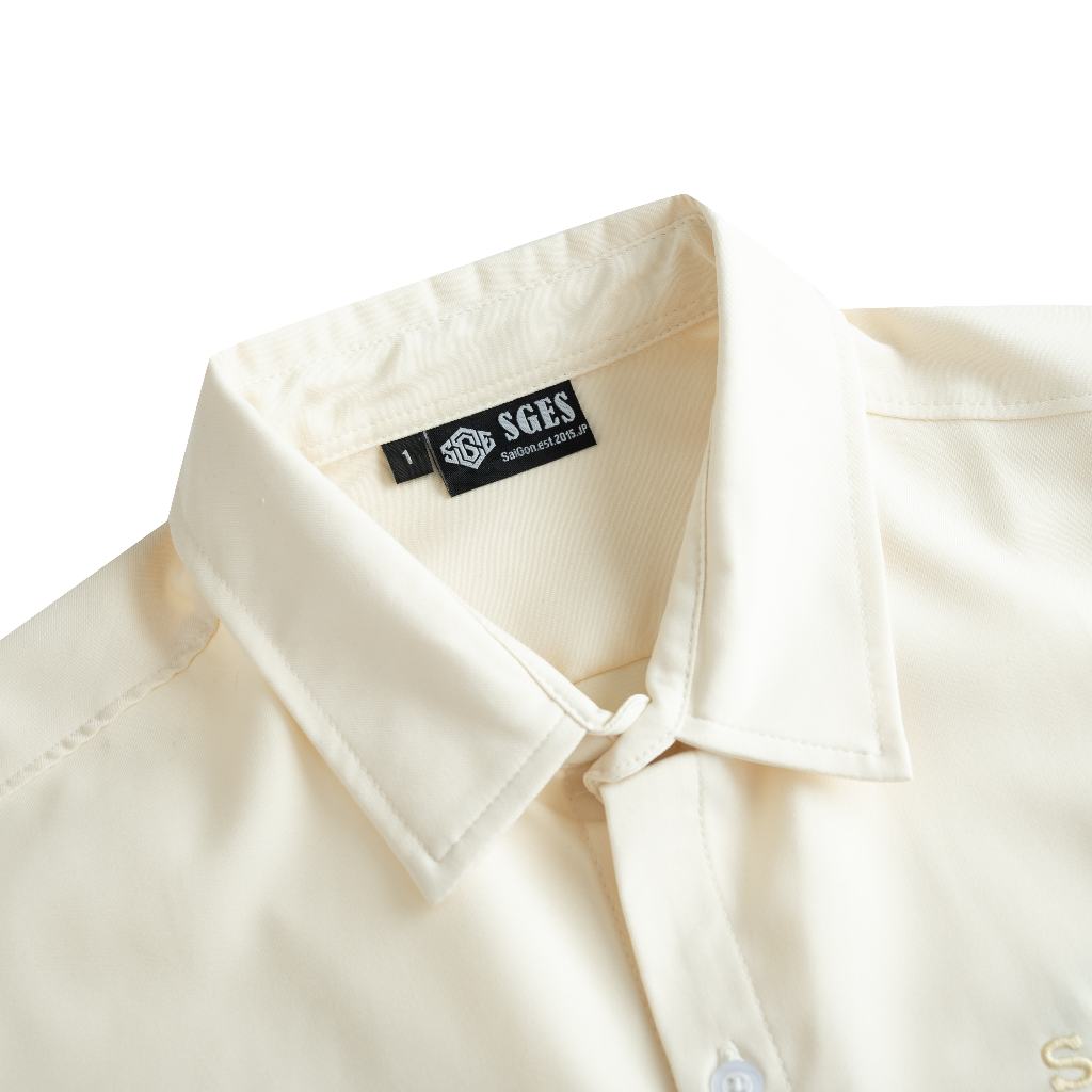 Áo Sơ Mi SAIGONESE Logo Thêu Basic Cotton Lạnh Form Rộng Unisex Nam Nữ / Kem