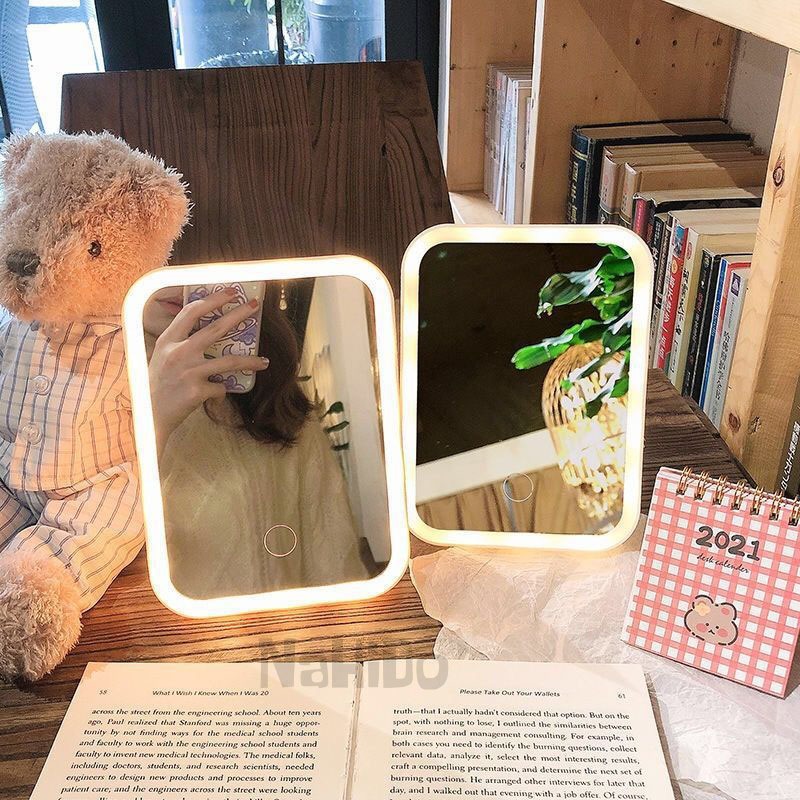 Gương Trang Điểm Để Bàn, Gương Để Bàn Trang Điểm, Gương Tròn Đèn Led Cảm Ứng 3 Chế Độ Ánh Sáng Pin Siêu Trâu