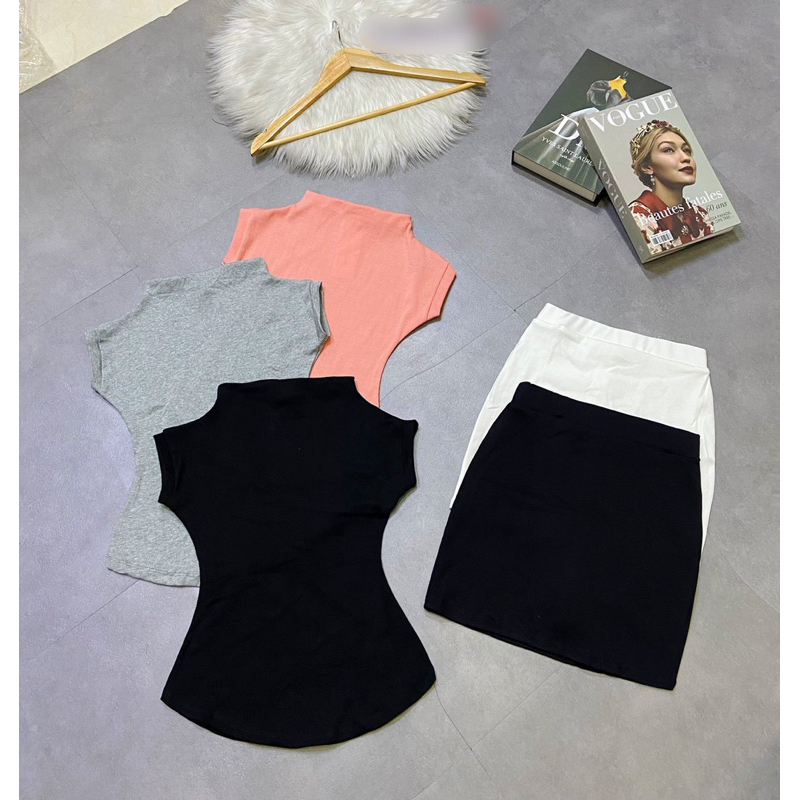 SÉT ÁO THUN CỔ CAO CHÂN VẤY ÔM BODY HÌNH THẬT CHUẨN SHOP THỜI TRANG NỮ LCT STORE