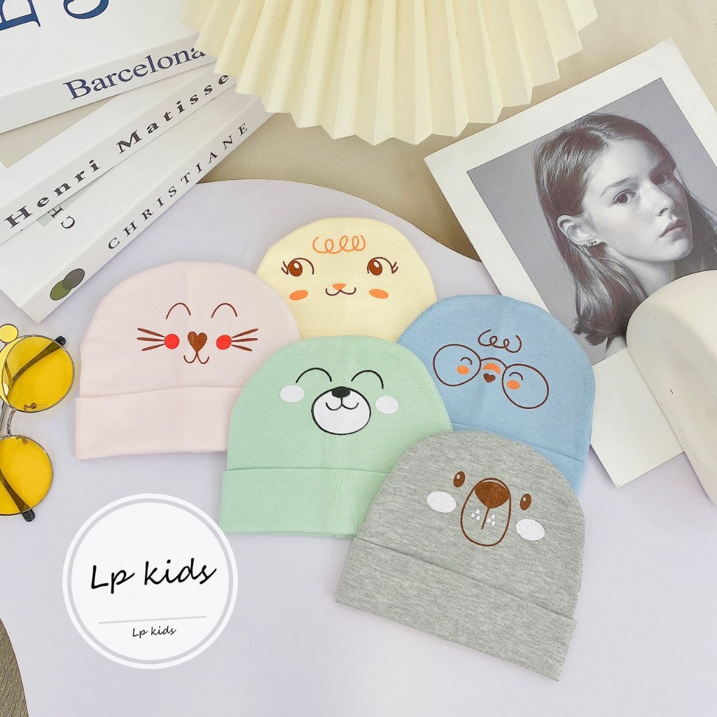 Mũ sơ sinh cotton 2 LỚP cực đẹp họa tiết đáng yêu cho bé M01