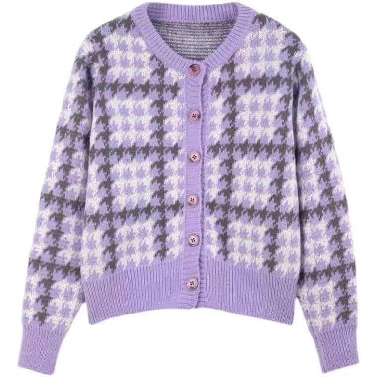 Áo Cardigan Len Kẻ Tím Pastel Trendy 2023 Áo Len Nữ