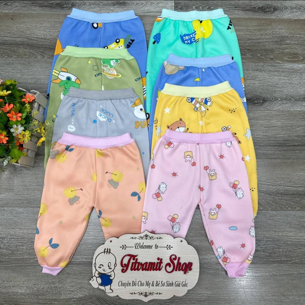 Quần dài nỉ lông hoạ tiết cho bé, quần dài mặc thu đông cho bé sơ sinh