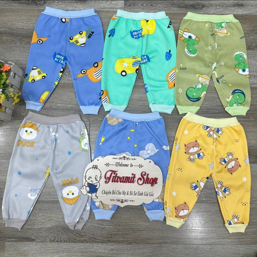 Quần dài nỉ lông hoạ tiết cho bé, quần dài mặc thu đông cho bé sơ sinh
