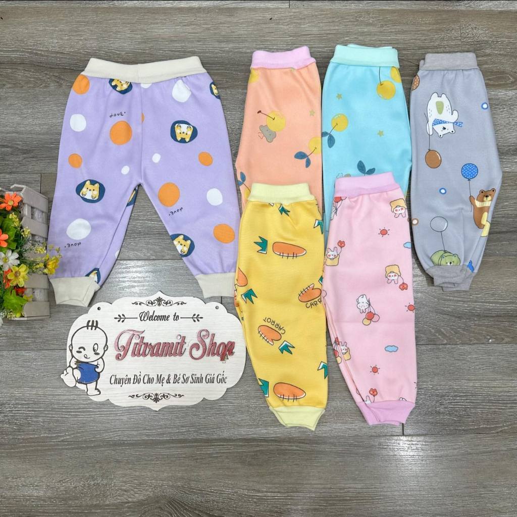 Quần dài nỉ lông hoạ tiết cho bé, quần dài mặc thu đông cho bé sơ sinh