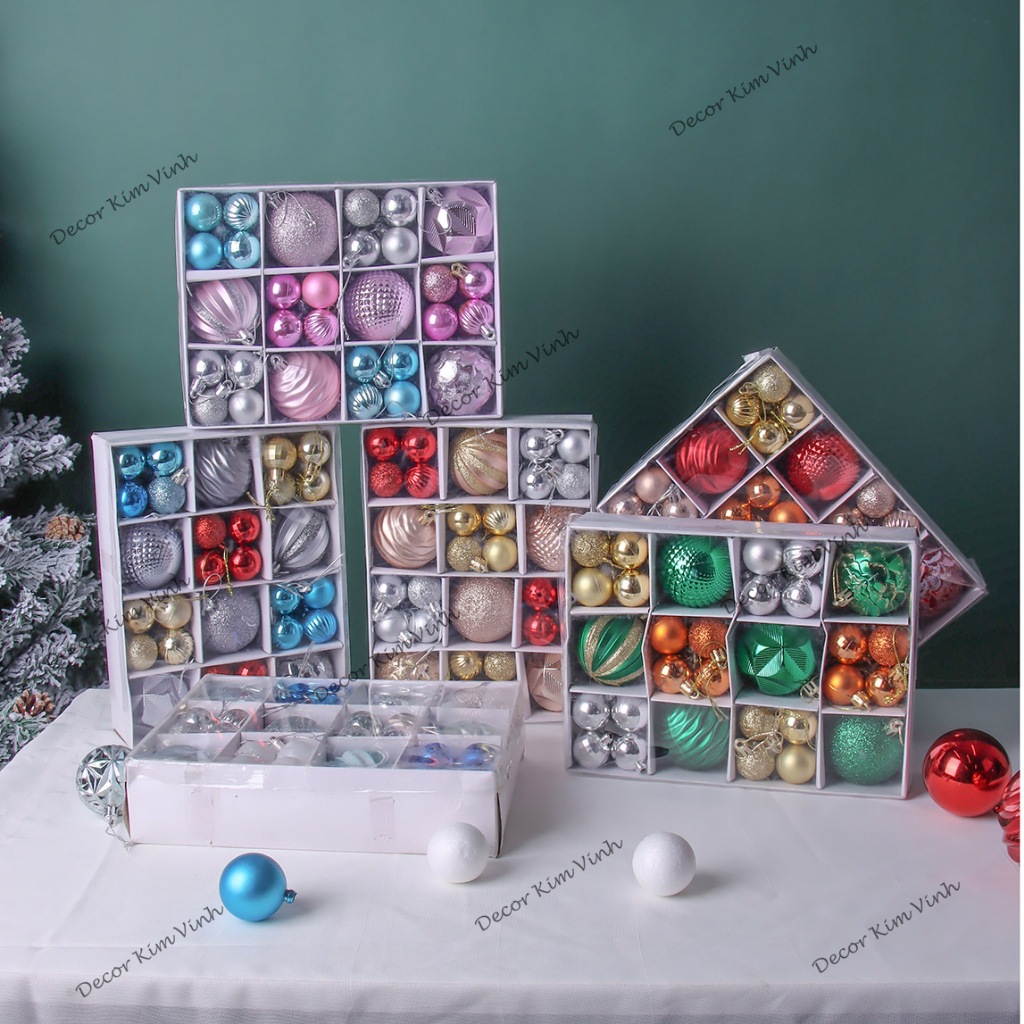 Set 54 Quả Châu E76 Phối Nhiều Màu Trang Trí Cây Thông Giáng Sinh