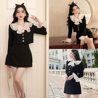 Set dạ tweed viền bèo tiểu thư sang chảnh set dạ tweed áo tay dài mix chân váy ngắn có lót quần